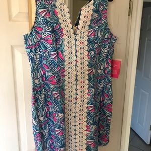 LILY PULITZER SHIFT/SHEATH DRESS IN PINK & BLUE SHELL PRINT